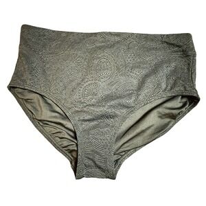 Lands End Womens High Waisted Bikini Bottoms Black Paisley Textured 12 524087